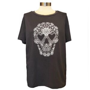 Fifth-sun Floral Skull T-shirt Grey and White Top Women’s size XXL Flowy Cotton